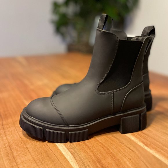 Black Rubberised Cleated Sole Ankle Chelsea Boot - Picture 7 of 10